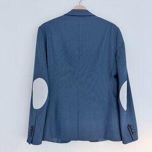 Zara Man Blue Textured Blazer with Elbow Patches - Slim Fit Size 38